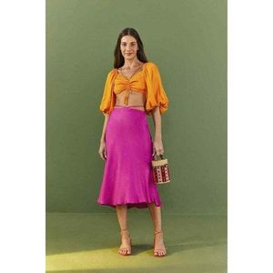 FARM Rio Pink Midi Satin Skirt